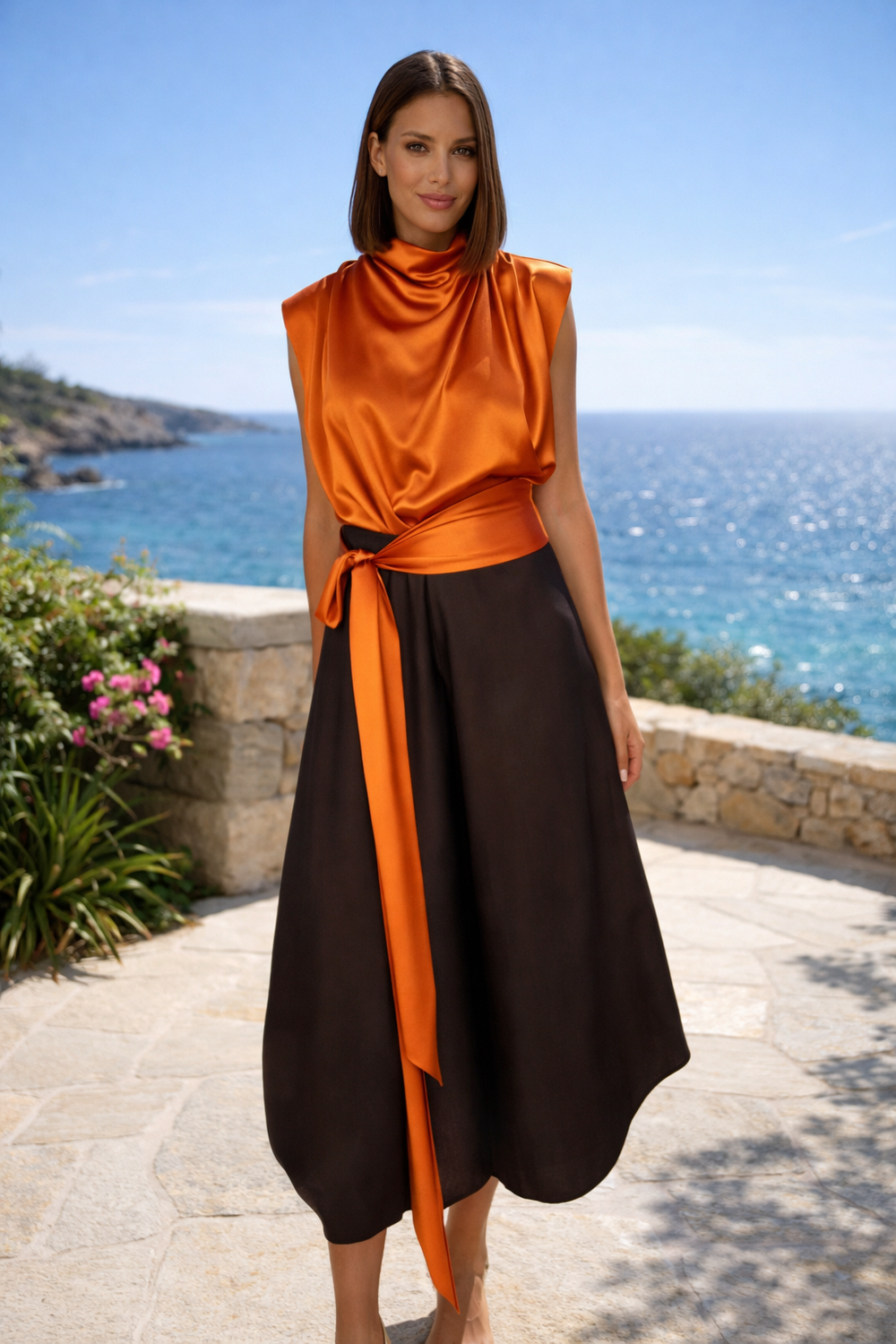 Top Satinado Naranja Selene