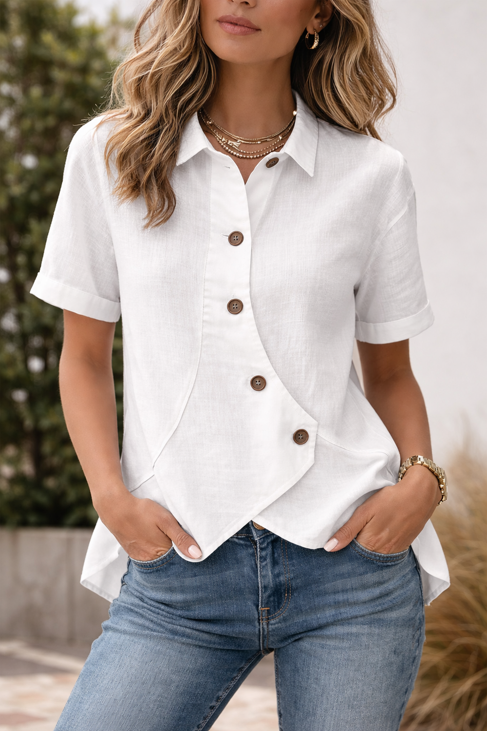 Camisa Asimétrica Blanca Linen Flow