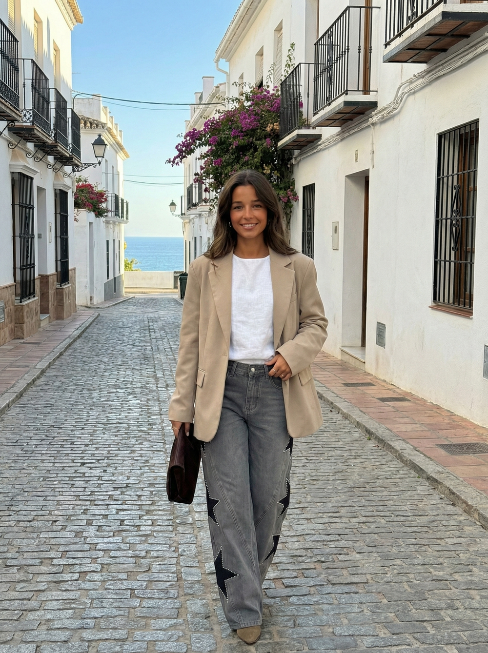 Stella | Pantalón recto con estrellas bordadas